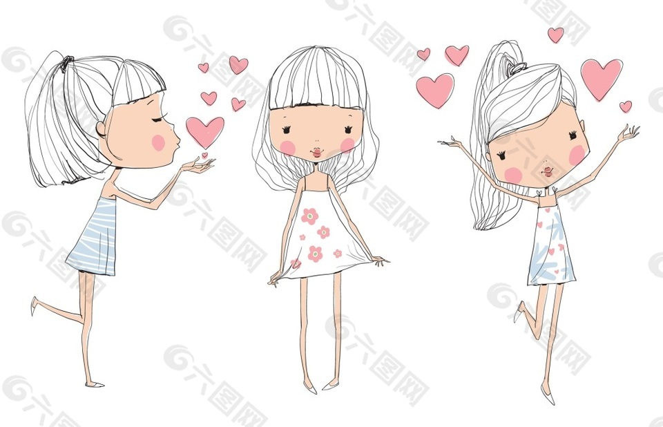 飞吻卡通女孩卡通装饰素材
