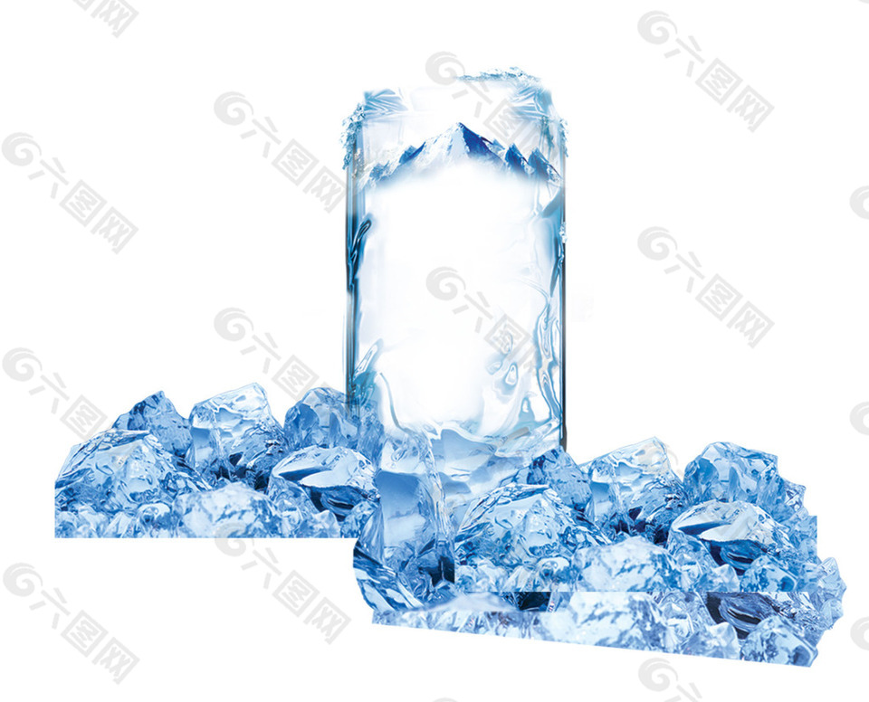 蓝色冰块冰杯子夏季png元素素材