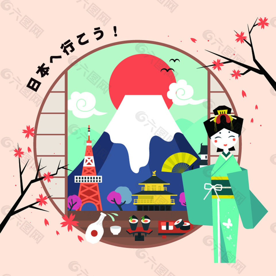 日本旅游手绘矢量素材