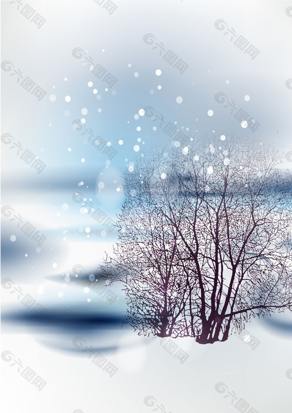 浪漫枯树雪花背景