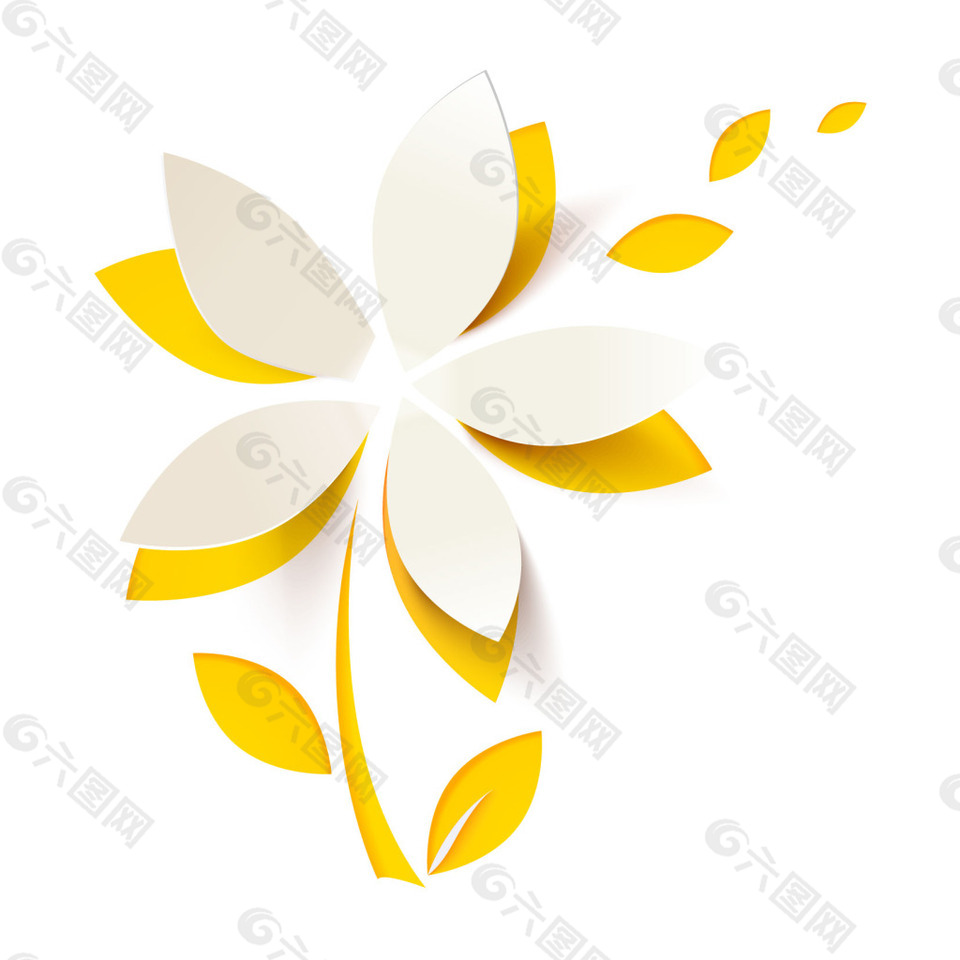 手绘黄白花朵元素