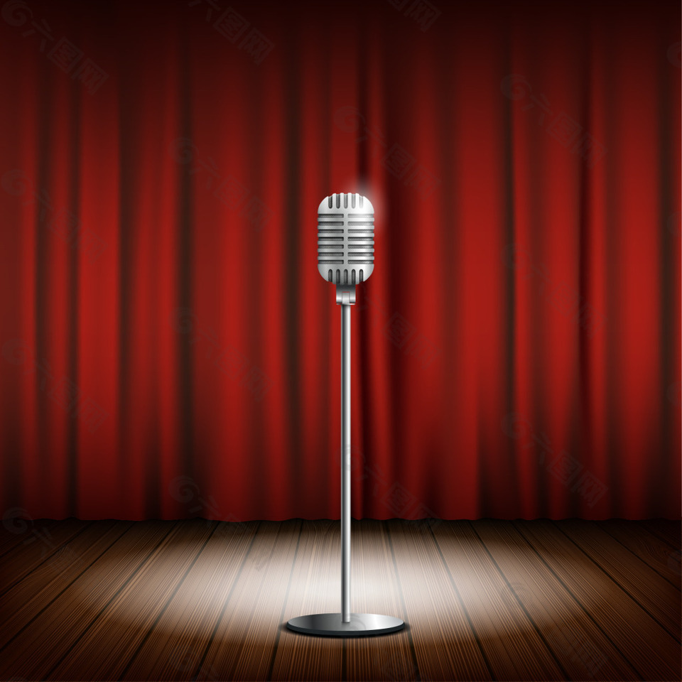 麦克风与红色幕布舞台