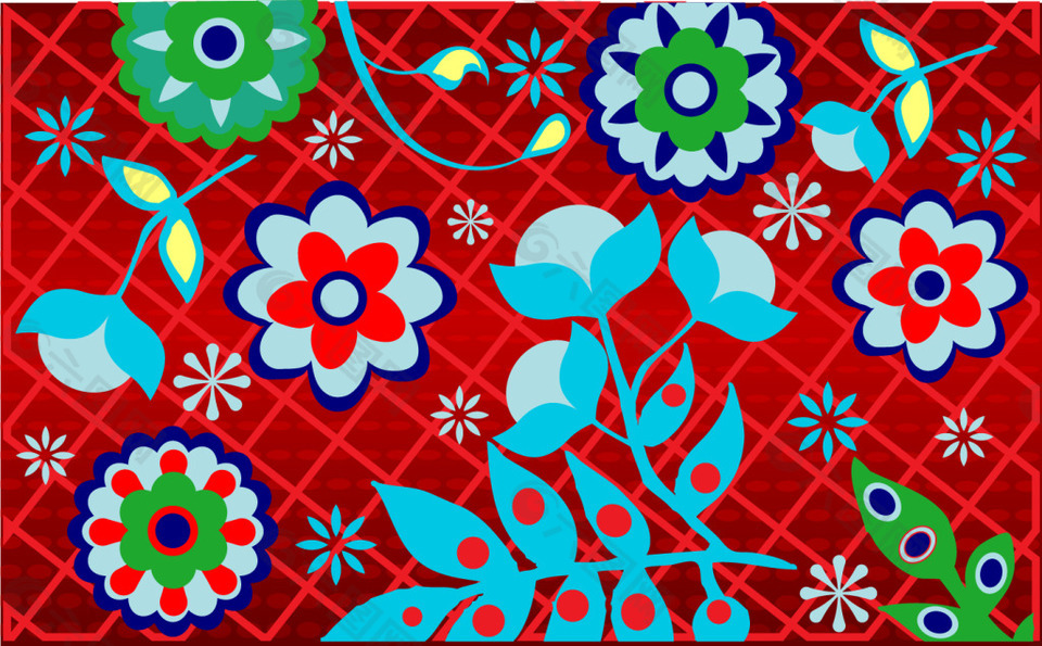 卡通花卉花纹线框背景素材