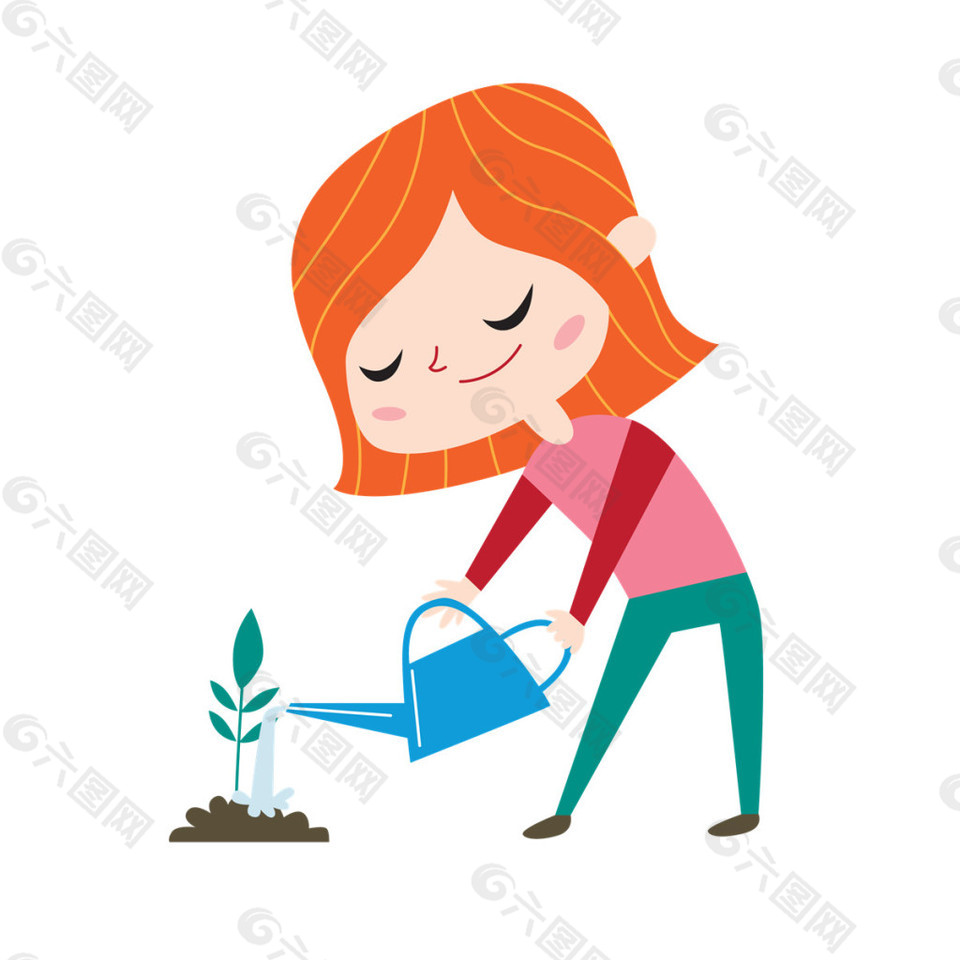 手绘卡通儿童浇花素材图片