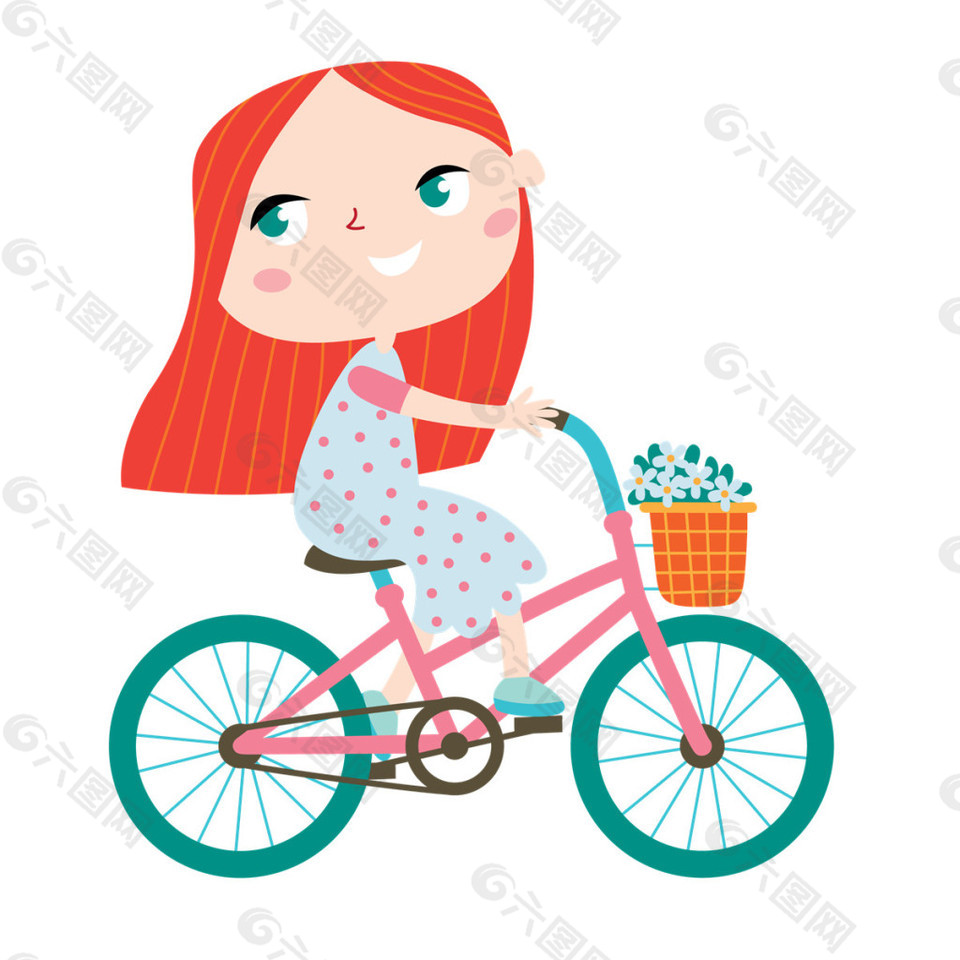 手绘卡通儿童骑着自行车素材图片