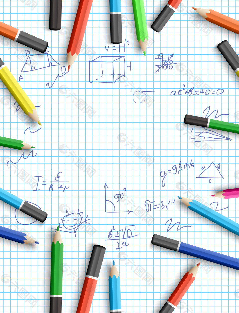 矢量创意铅笔数学公式开学季背景