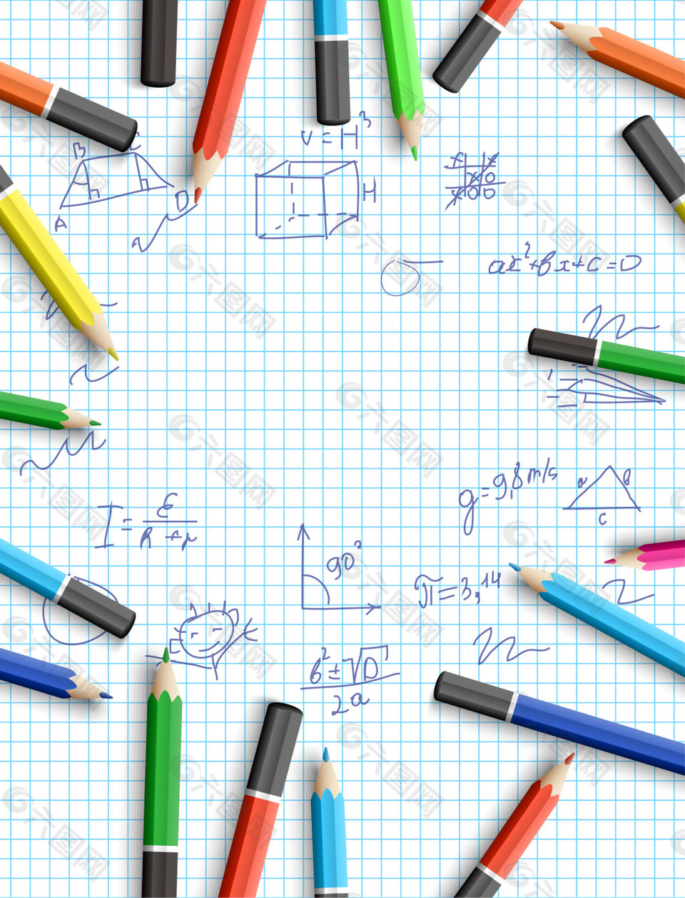 矢量创意铅笔数学公式开学季背景背景素材免费下载