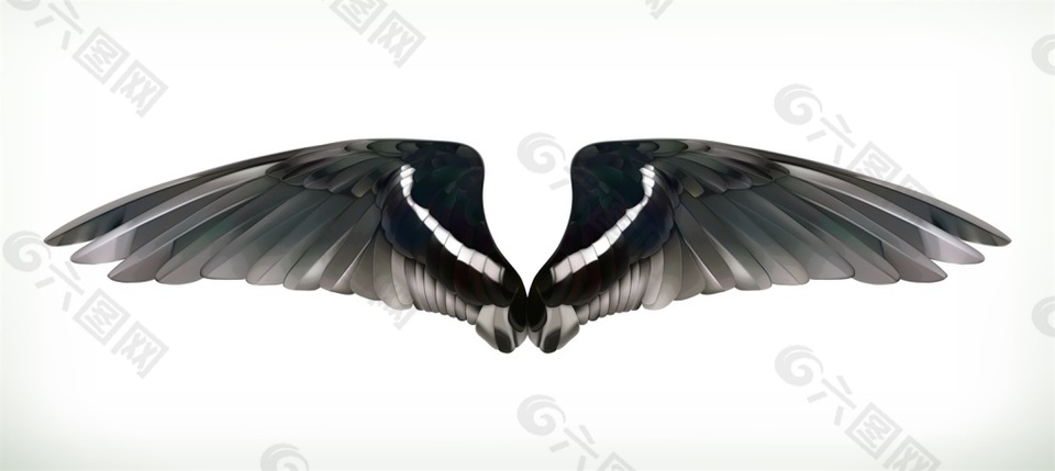 黑色酷炫矢量卡通翅膀装饰素材