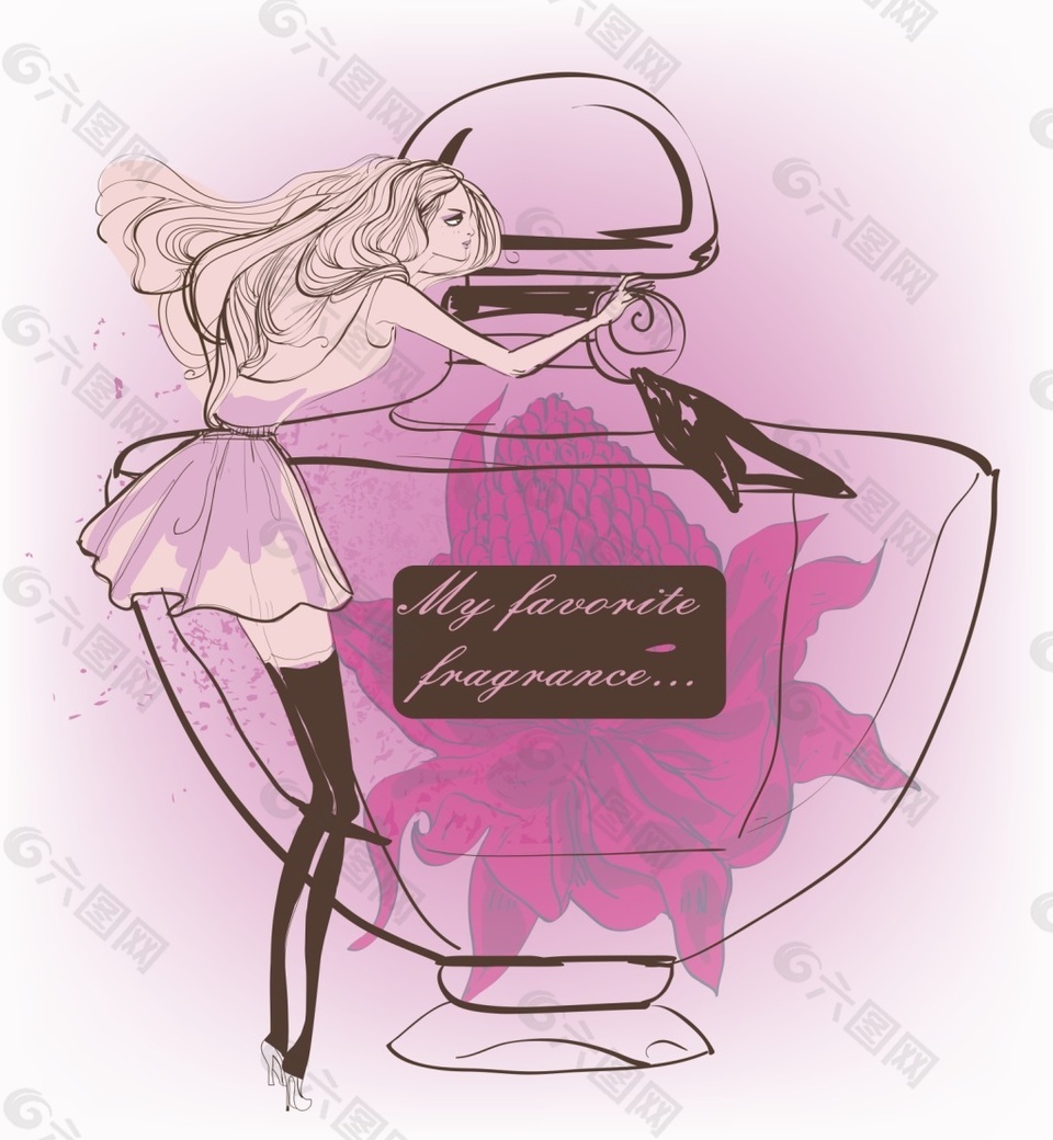 粉色少女系香水相关矢量素材