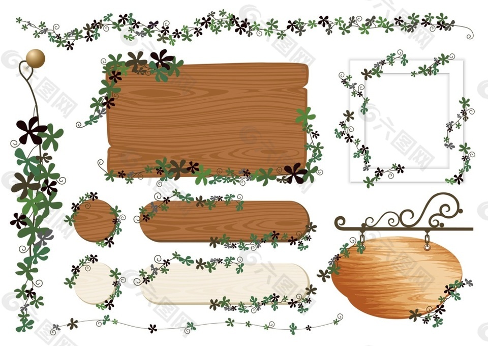 藤蔓植物木板装饰素材