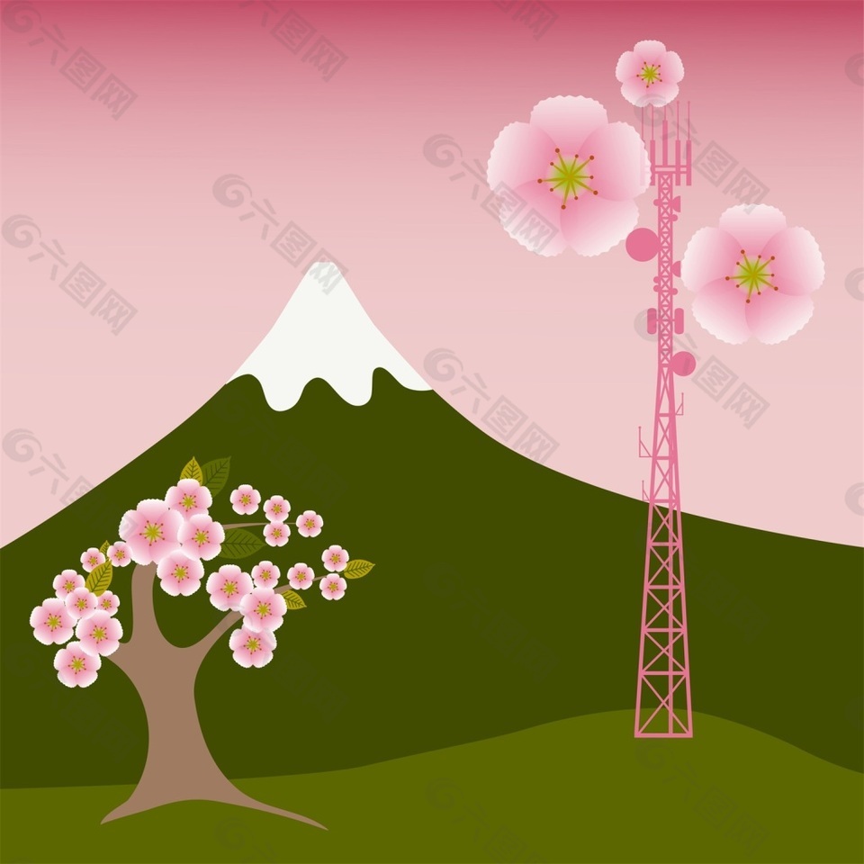 粉色信号塔图标矢量设计素材