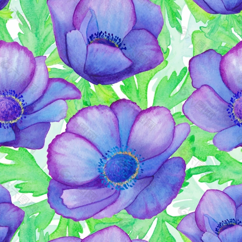 紫色水彩花朵拼接背景图案矢量