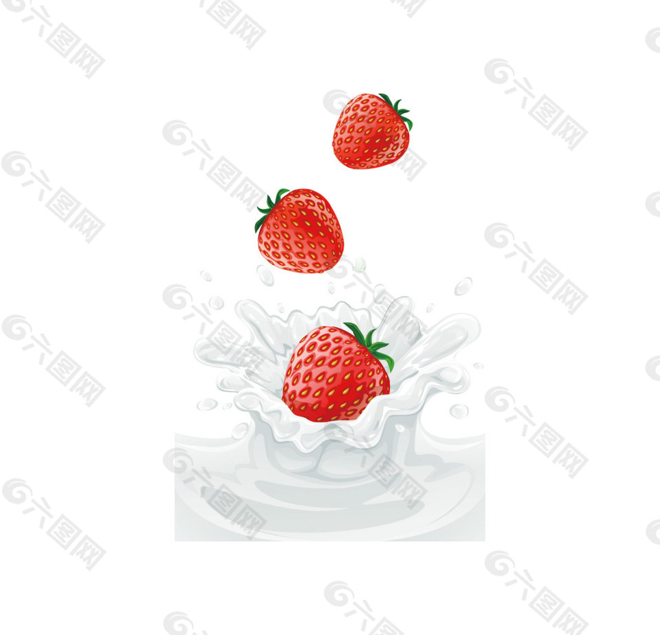 手绘牛奶草莓元素