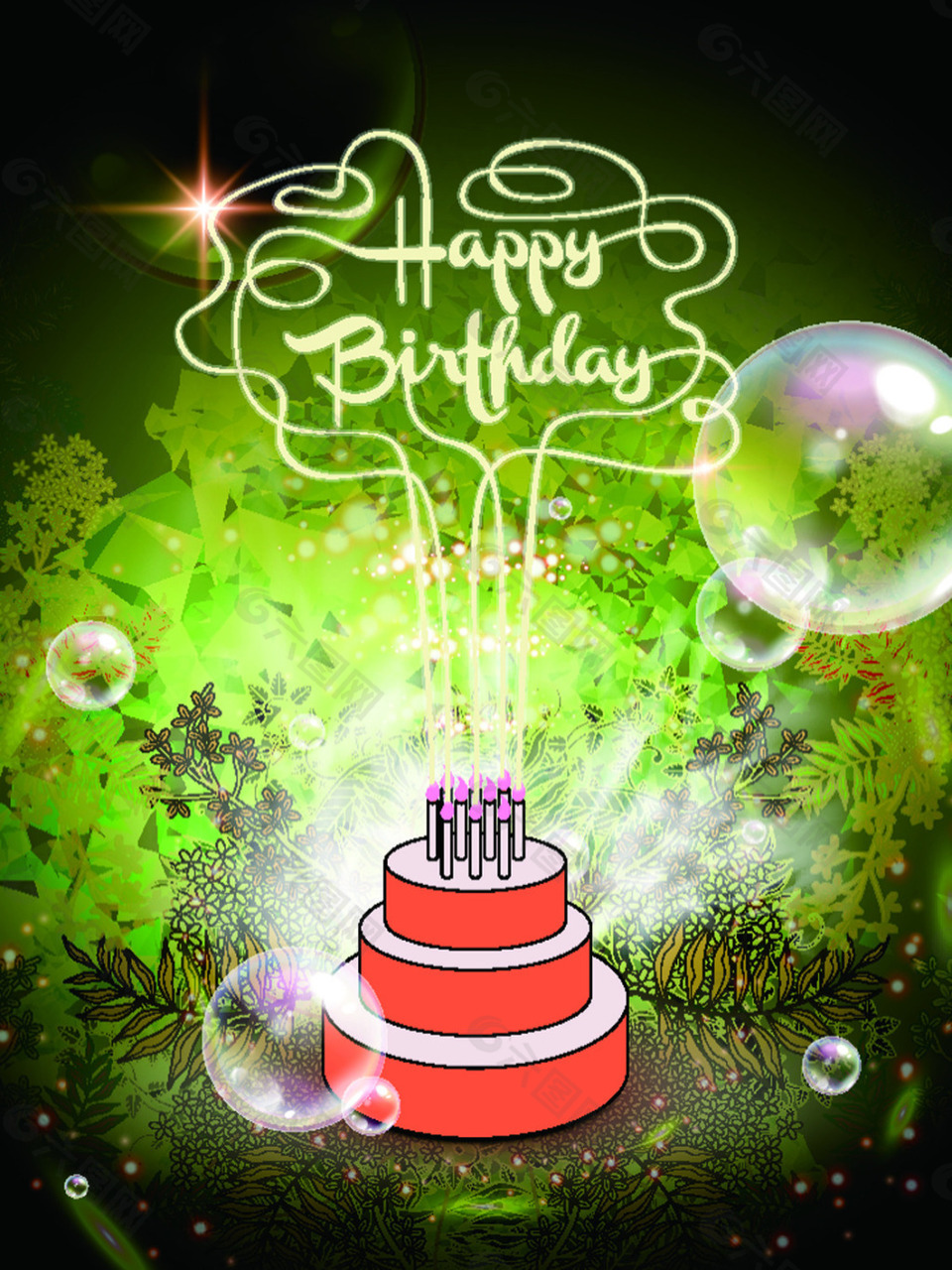 卡通生日蛋糕生日祝福装饰贺卡