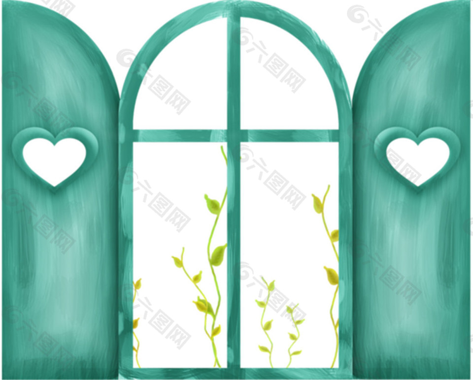 绿色欧式拱形窗户图