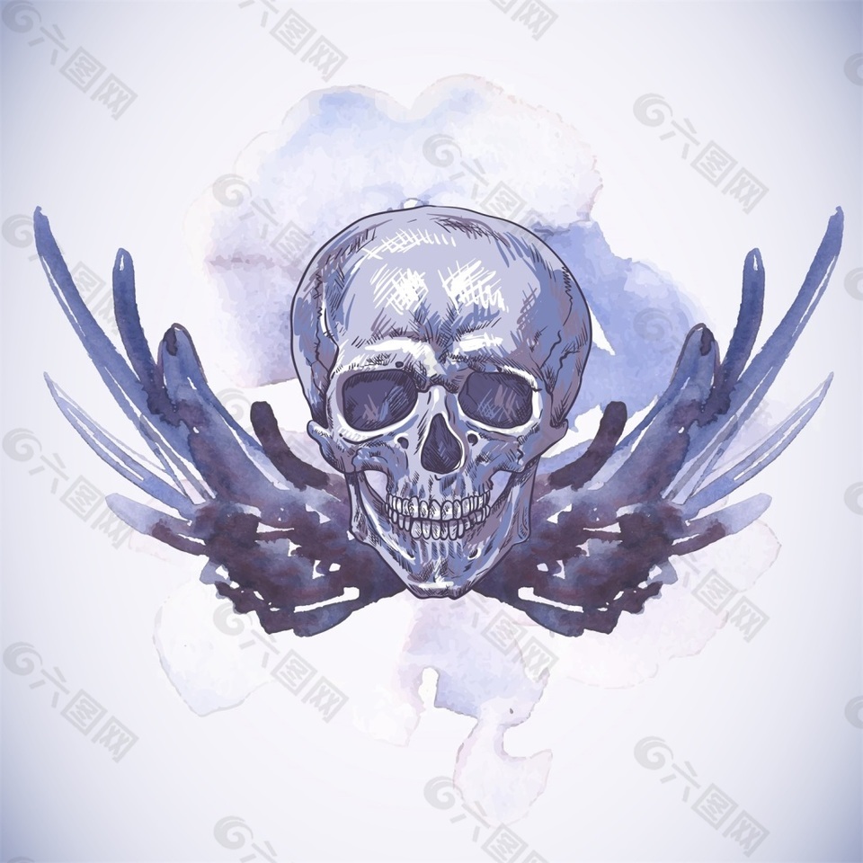 死亡手绘骷髅翅膀矢量素材