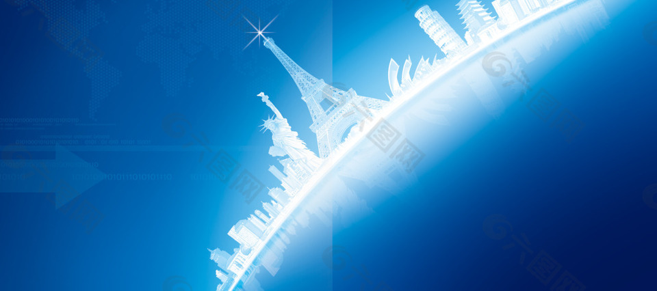 蓝色科技城市建筑banner背景