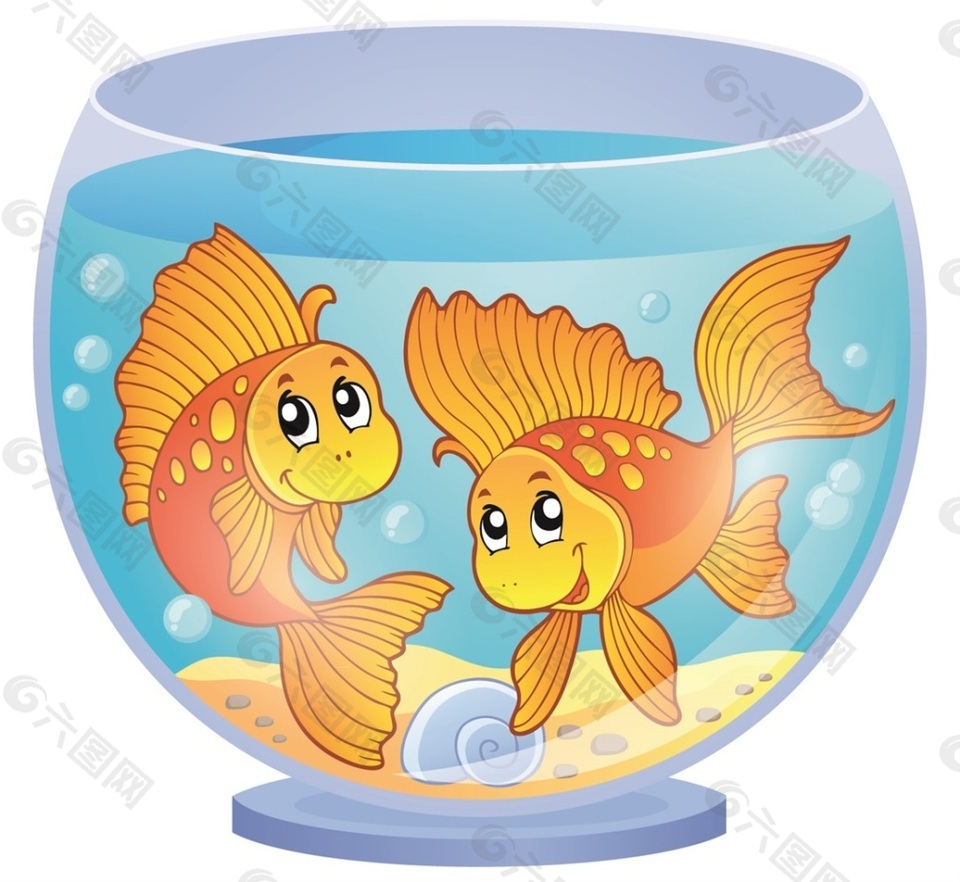 卡通金鱼鱼缸矢量素材