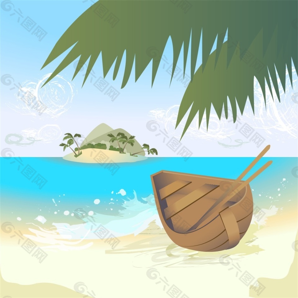 小船矢量夏天沙滩海报背景