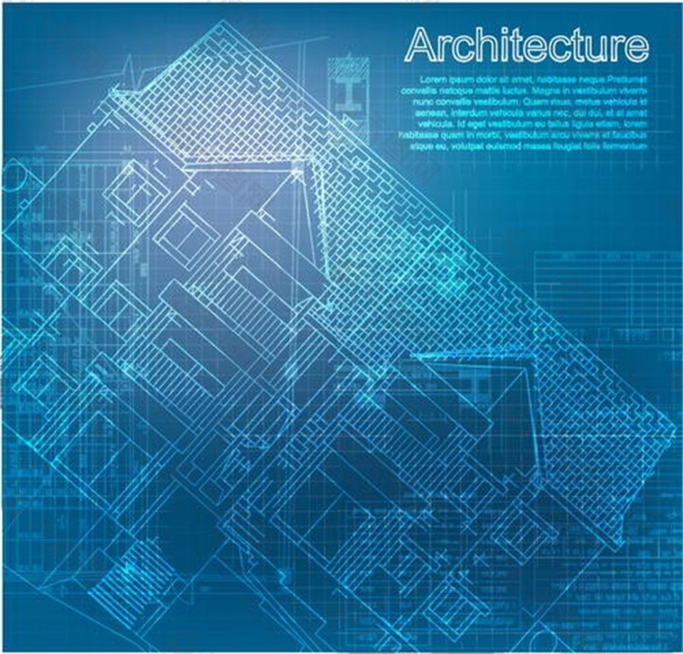 蓝色建筑设计图纸数据