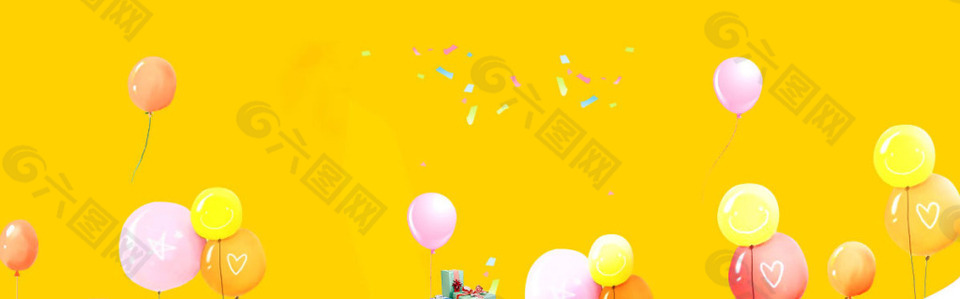 黄色卡通气球banner背景