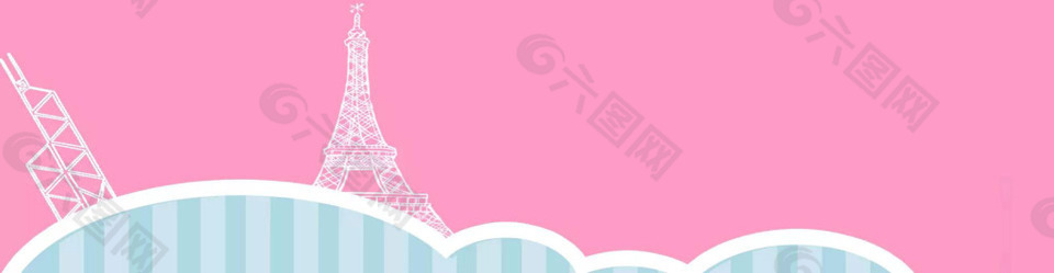 粉色卡通线条埃菲尔铁塔banner背景