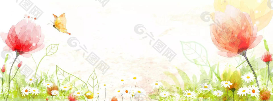 春季绿色红花淘宝全屏banner背景