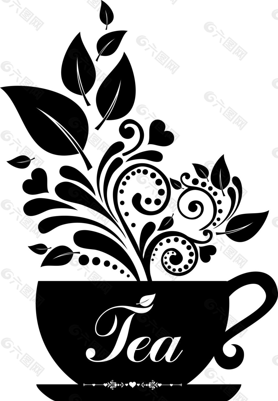 黑白创意茶杯插画设计元素素材免费下载(图片编号:8824238)