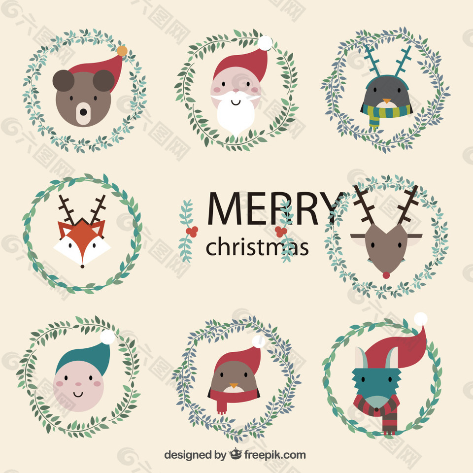 可爱圣诞角色头像矢量