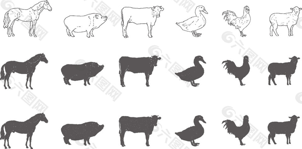 家禽动物轮廓剪影矢量PNG