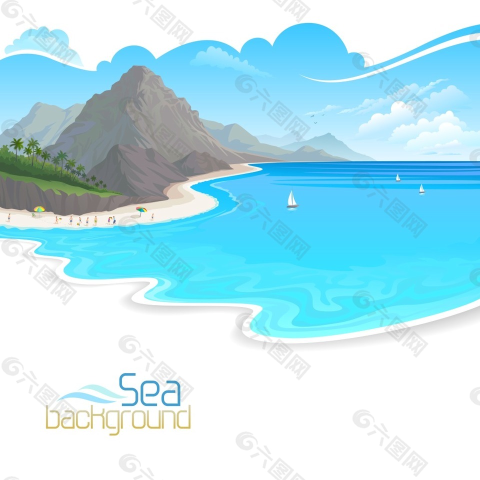 蓝色美丽的大海插画
