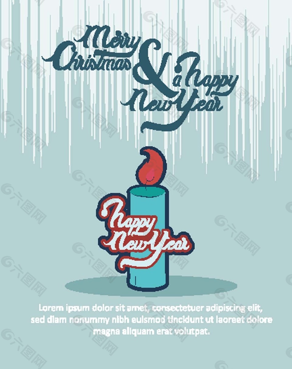 蓝色蜡烛圣诞节卡片矢量素材