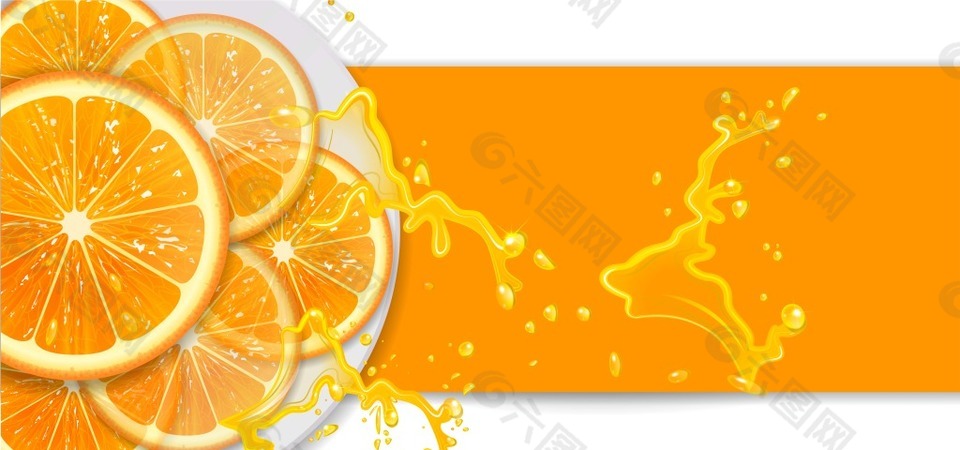 矢量卡通清新水果橙子盘子橘色海报背景