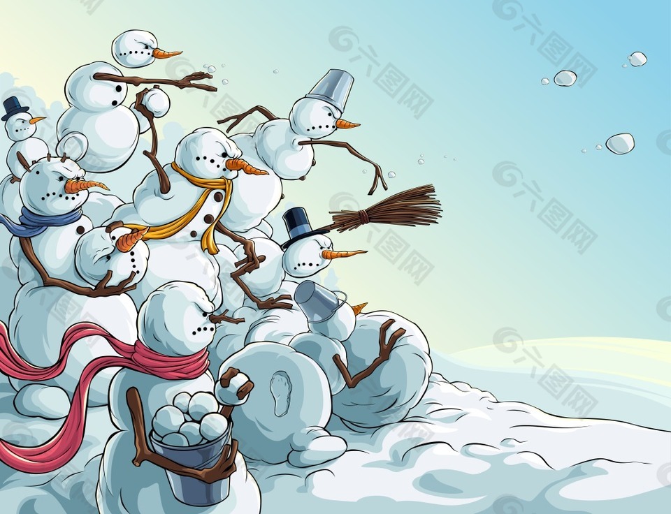 作品主题是卡通冬天里的雪人插画,编号是
