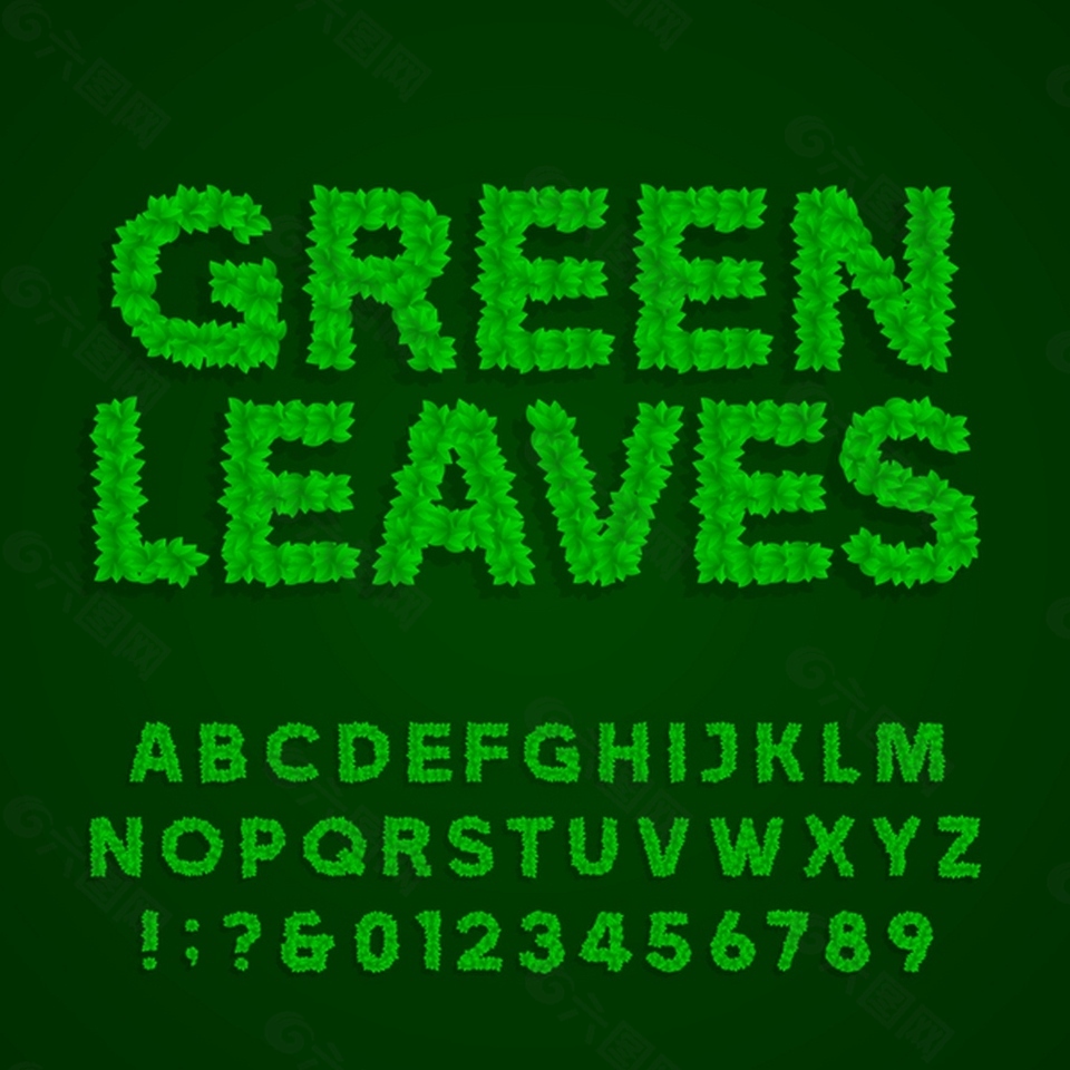 带数字向量的绿叶字母表