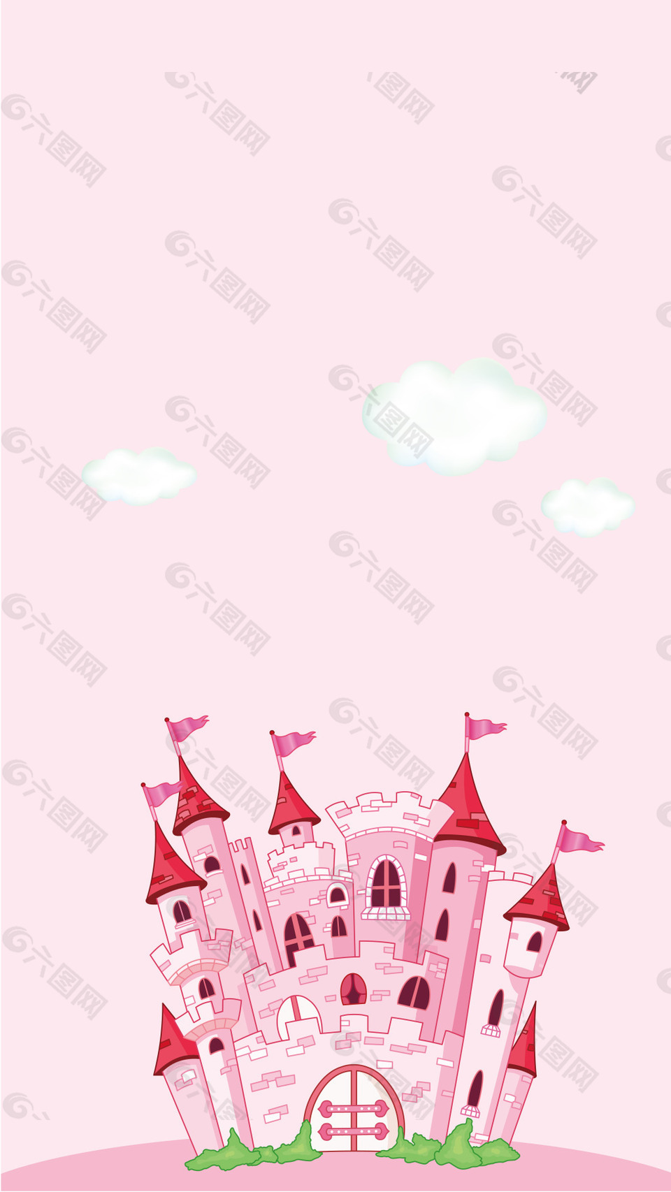 矢量粉红可爱城堡庆生节日背景
