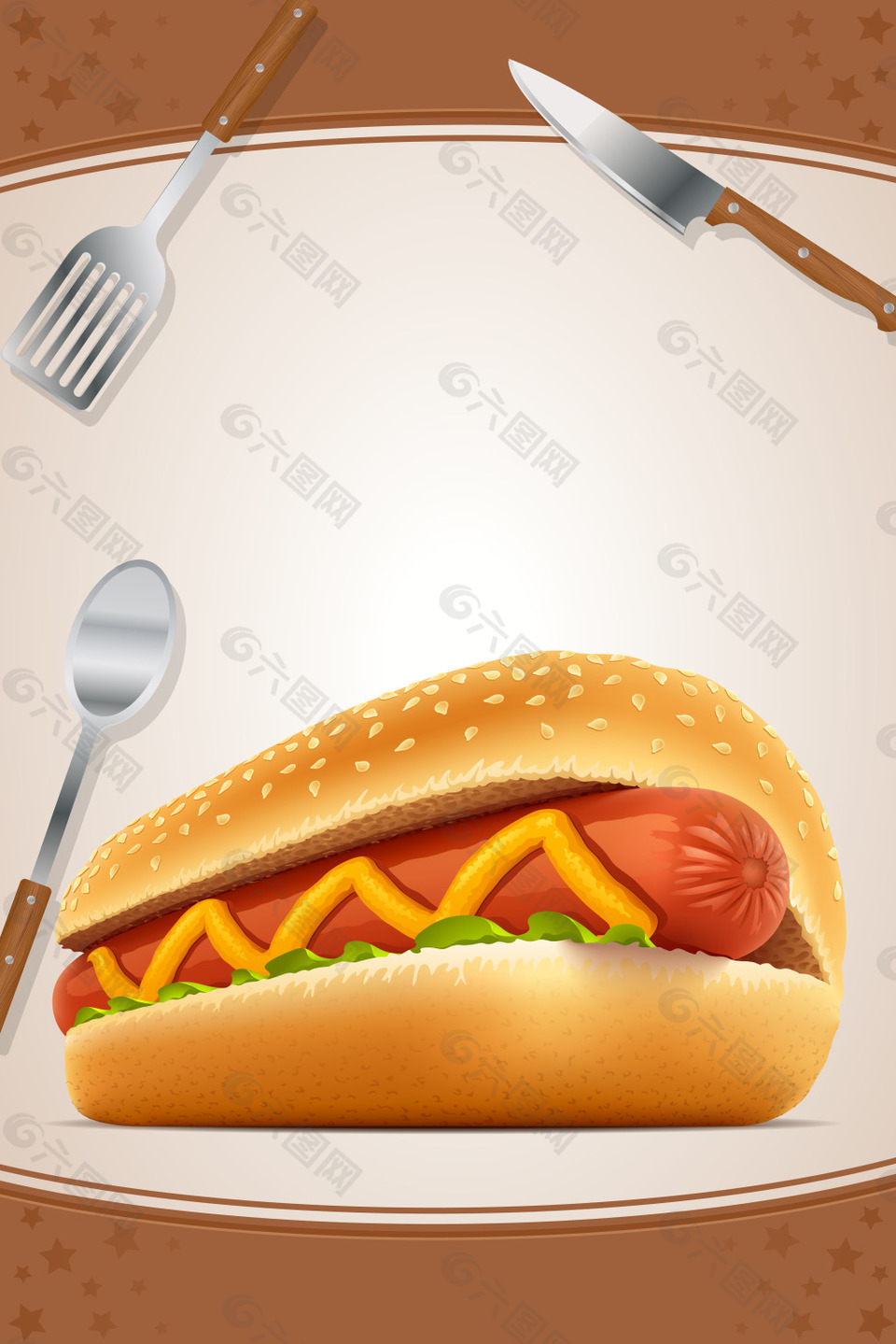 手绘矢量西餐快餐美食热狗海报背景图