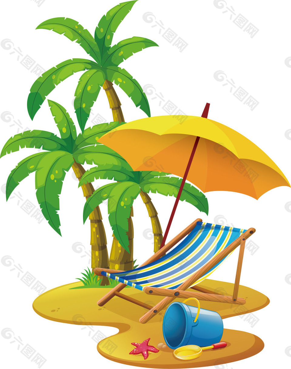 卡通沙滩遮阳伞元素
