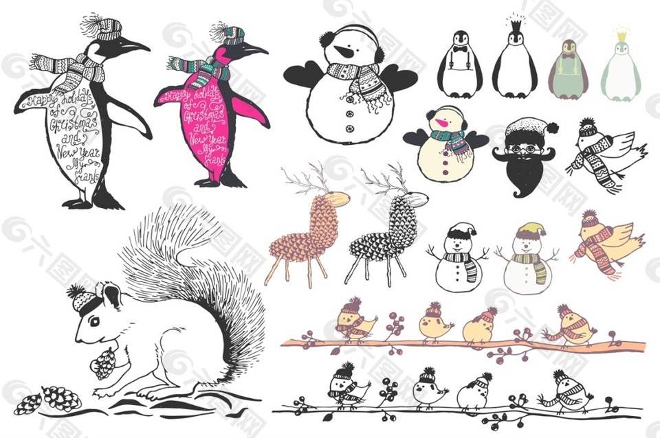 创意矢量冬季动物装饰元素