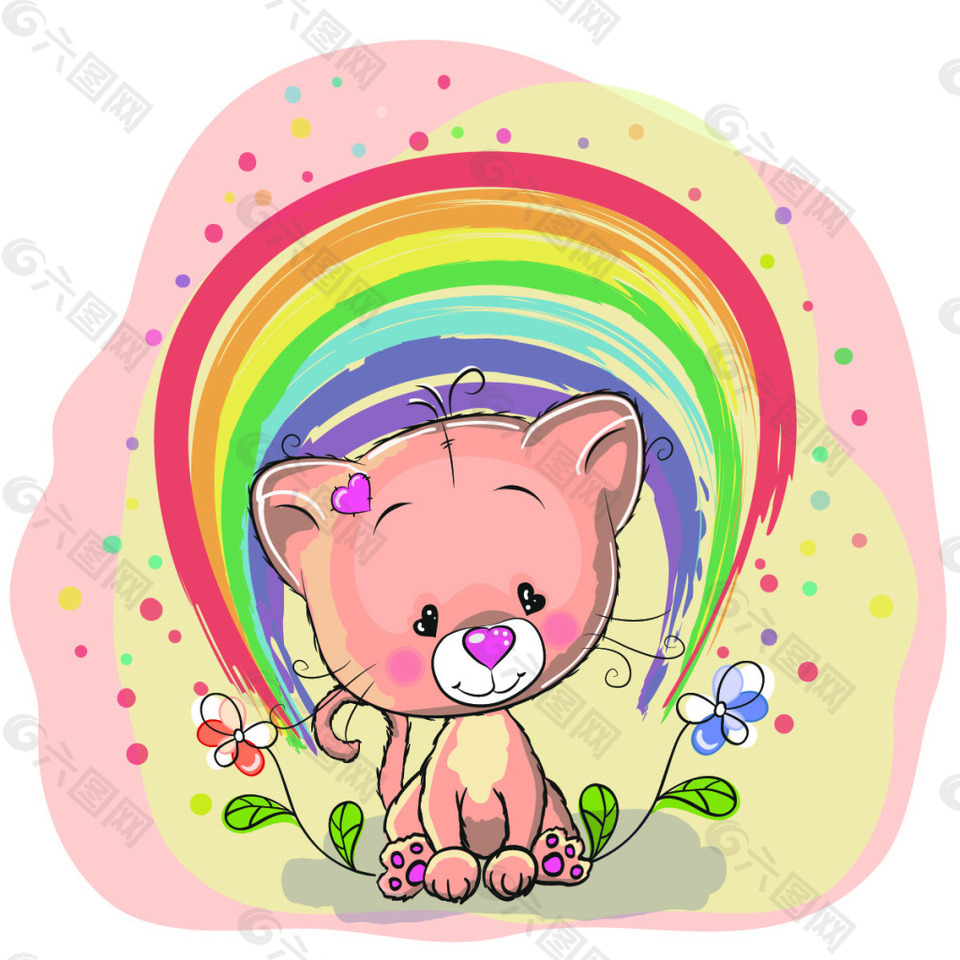 彩虹可爱卡通动物卡片矢量