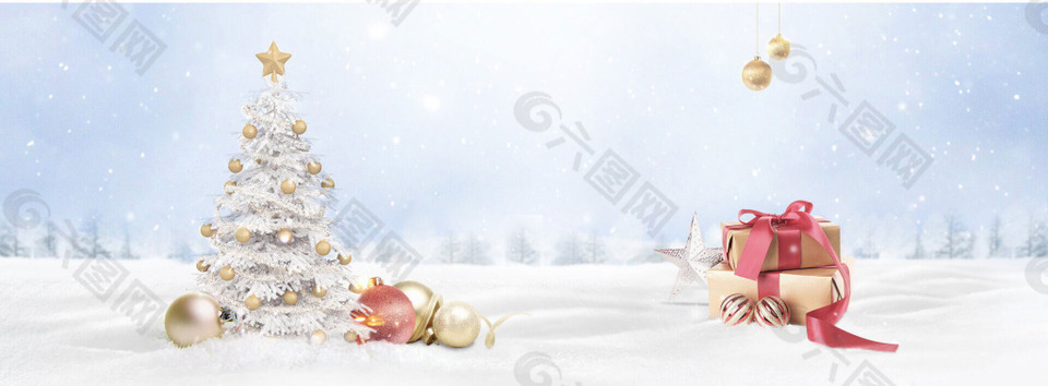 浪漫圣诞节雪花banner背景