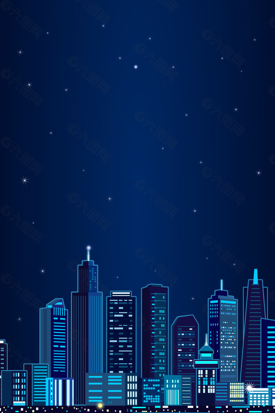 矢量卡通唯美城市夜景霓虹背景背景素材免费下载 图片编号 186 六图网