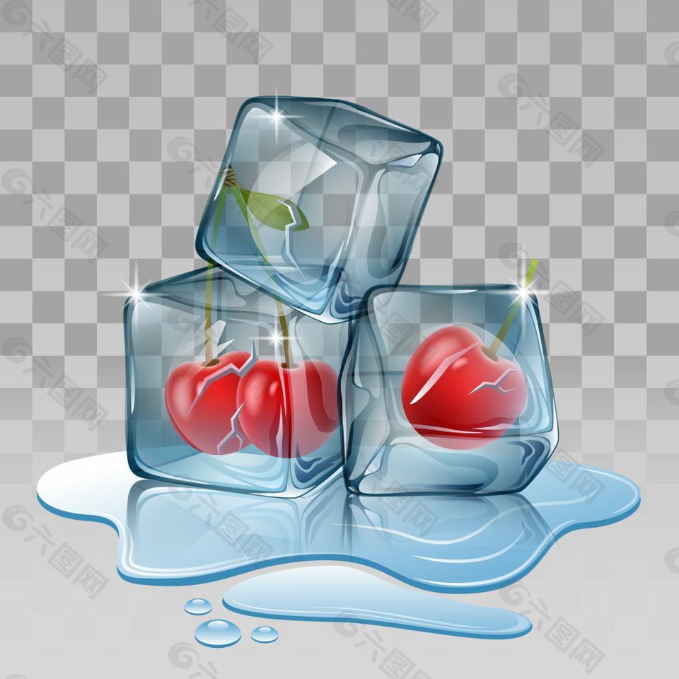 冰块里的水果插画