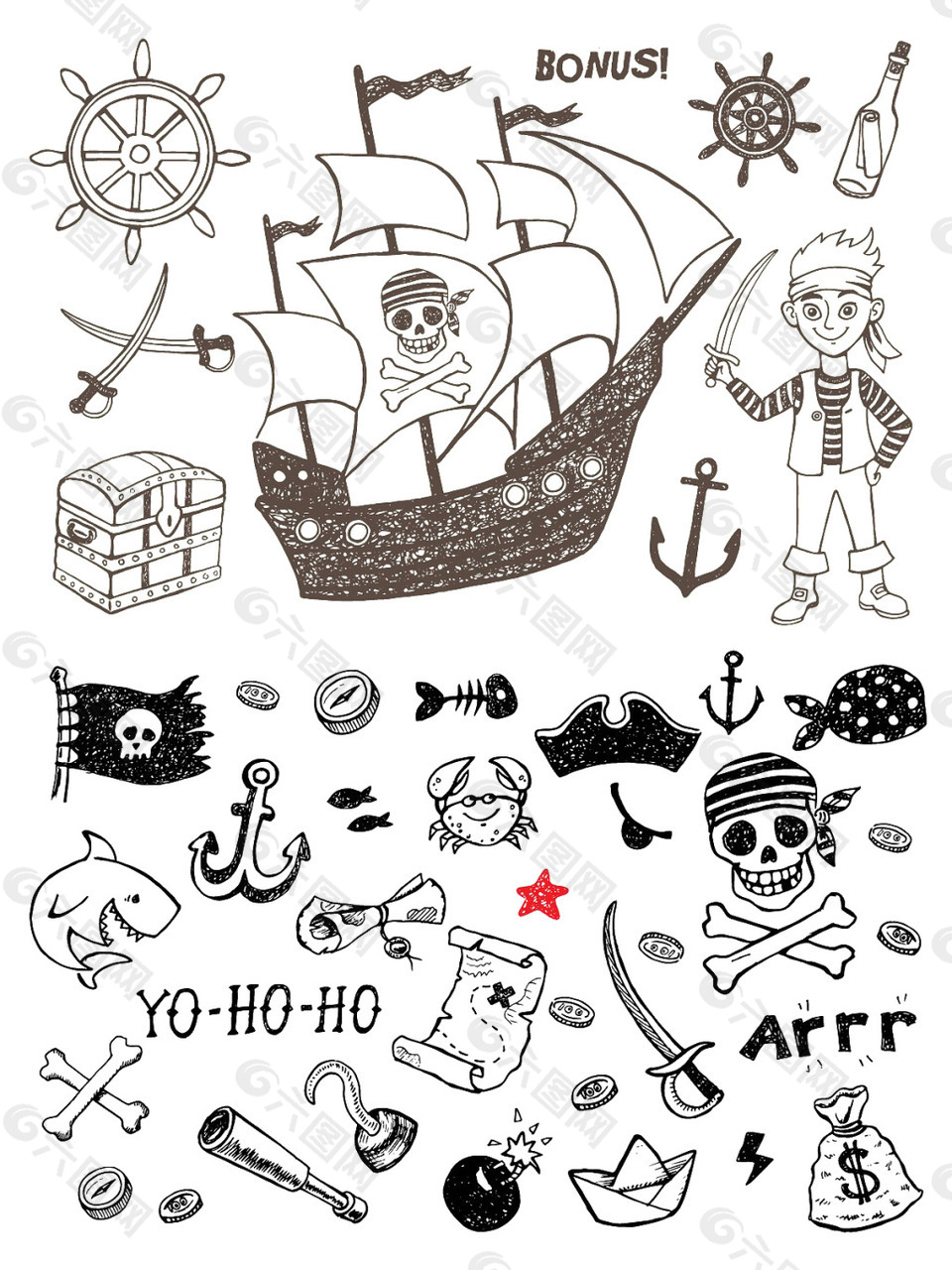 手绘海盗元素图案
