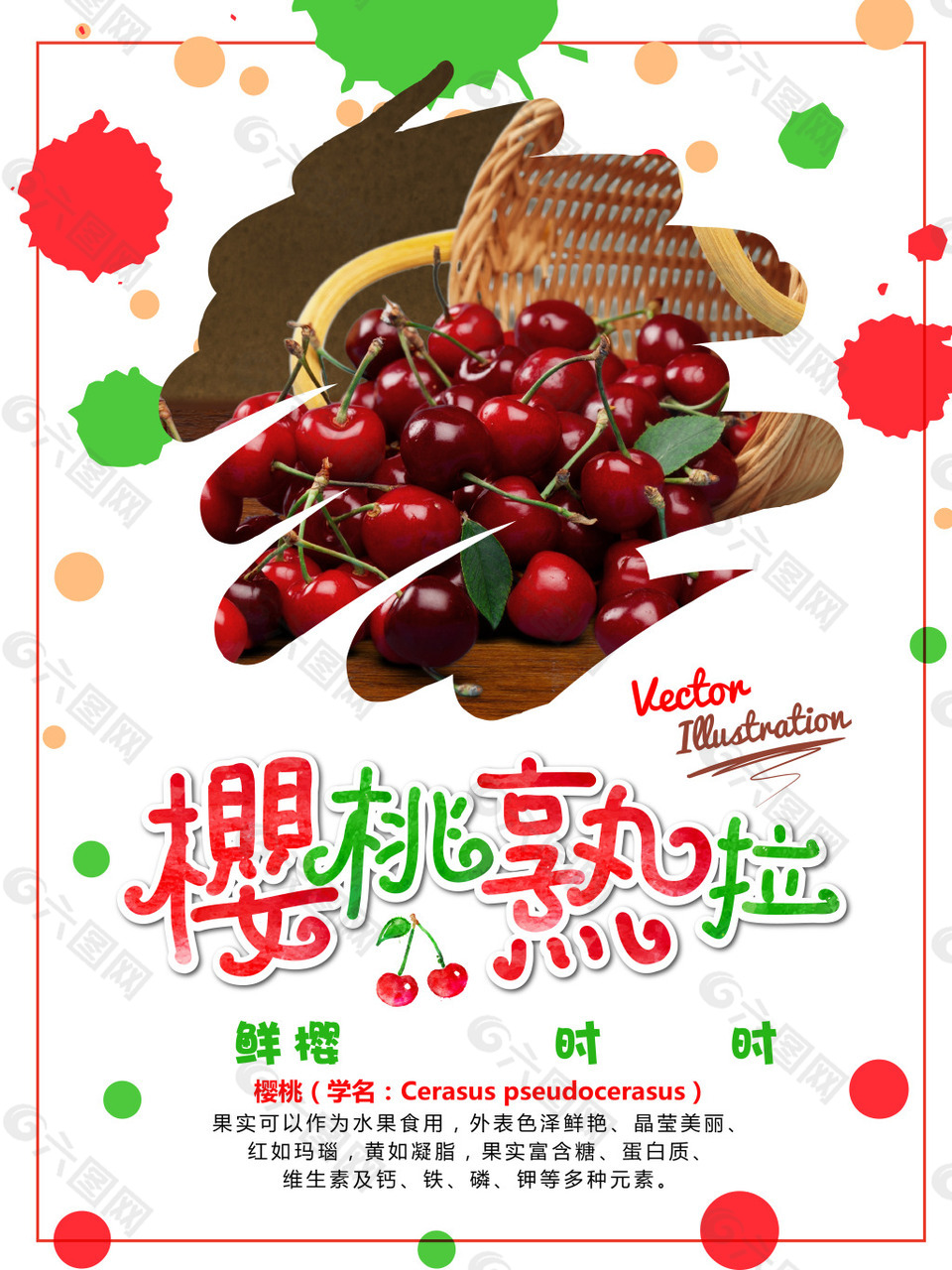 樱桃熟了水果海报背景模板