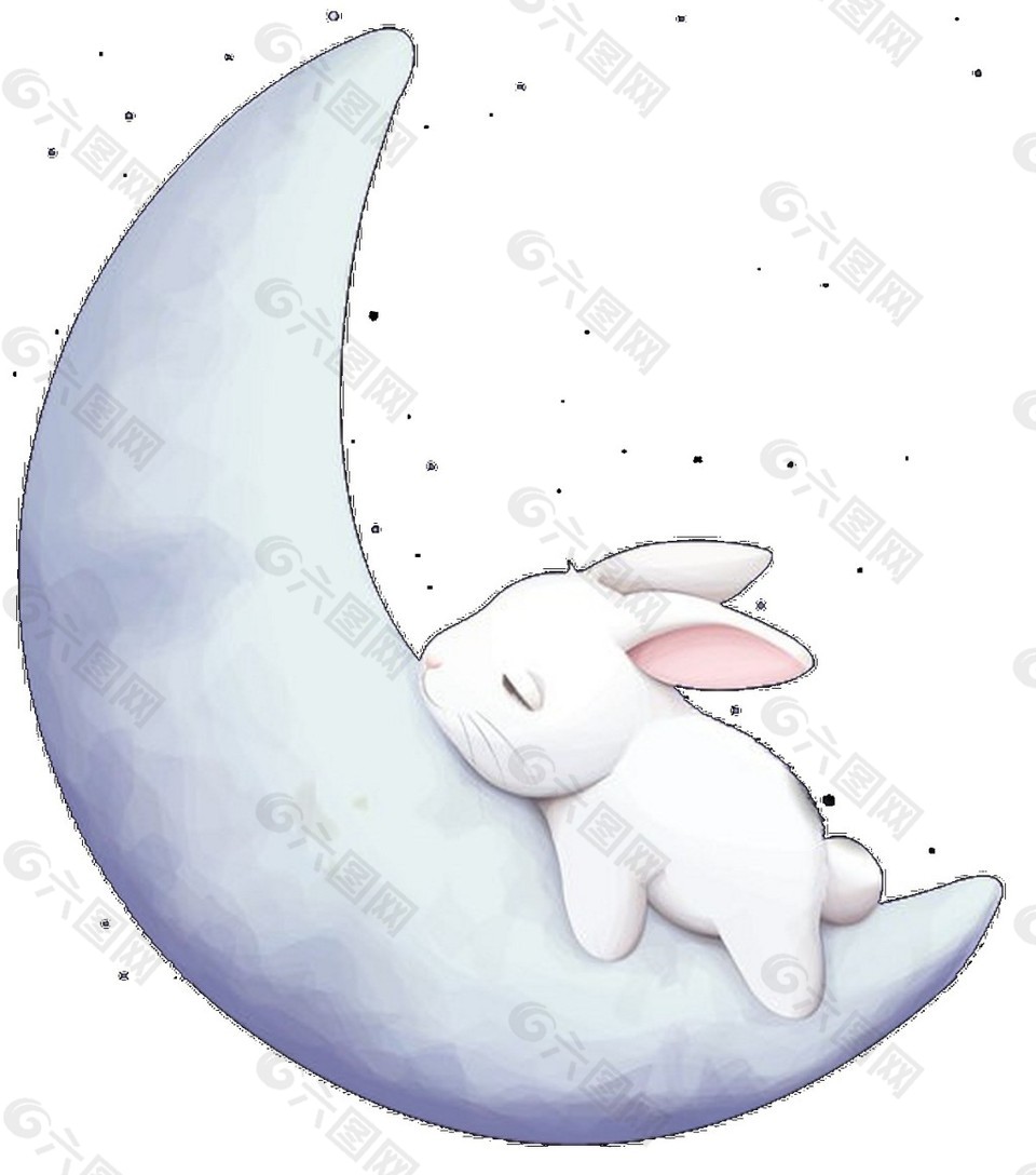 弯弯的月亮玉兔Png元素