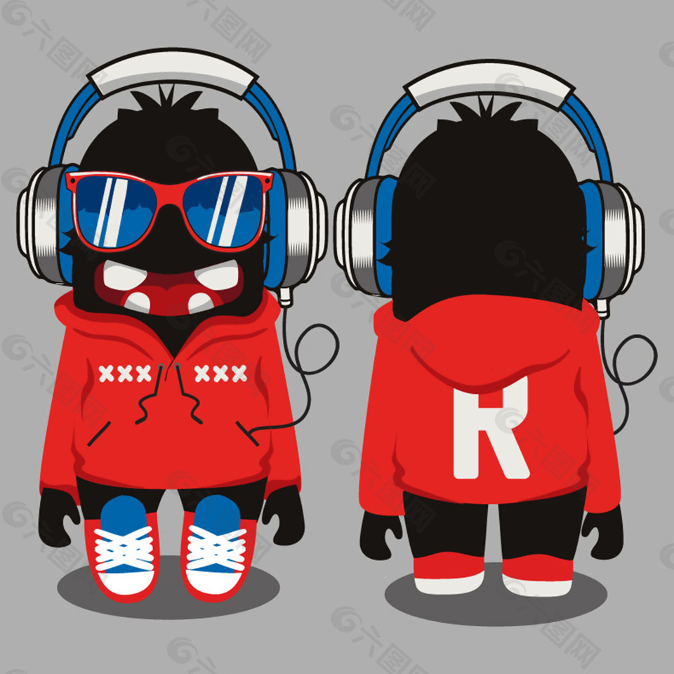 时尚潮流卡通音乐怪兽插画矢量图