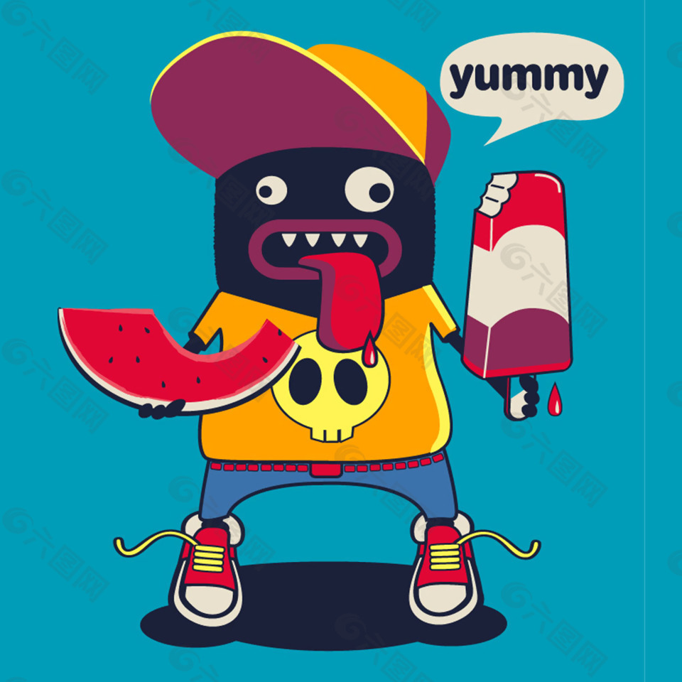 时尚潮流卡通人物怪兽插画矢量图时