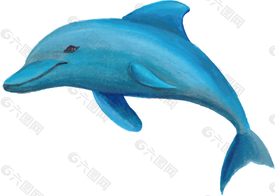 手绘蓝色小海豚元素