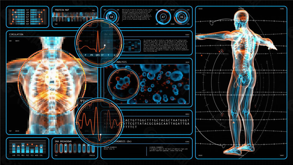医疗主题HUD人体全息屏幕界面